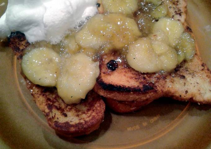 Sugar crusted cinnamon french Toast with banana foster carmel