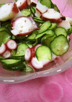 A picture of Octopus and Cucumber in Mildly Sour Vinegar.