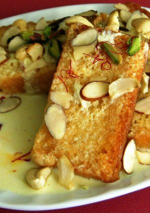 A picture of shahi Tukda (rich bread pudding).