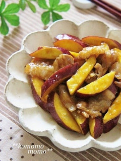 A picture of Sweet and Salty Sweet Potato and Pork Stir-Fry.