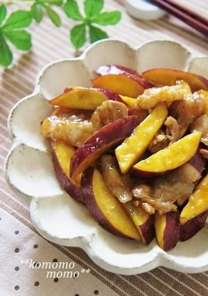 A picture of Sweet and Salty Sweet Potato and Pork Stir-Fry.