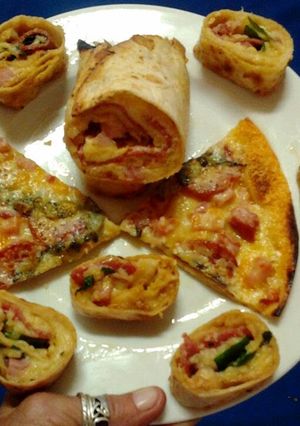 A picture of Ladybirds Easy Pizza Threesome . Pizza , Pizza Wraps & Pizza Pinwheels ..