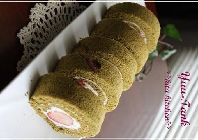 Strawberry and Sakura Matcha Roll Cake for Girls' Day