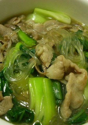 A picture of A Really Cheap Dish With Bok Choy and Pork.