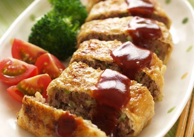 Steps to Make Mario Batali Pan Fried Ground Meat Cutlet Stuffed In Fried Tofu Skin