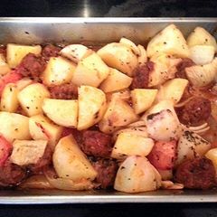 A picture of Baked Spanish Chorizo with potatoes.