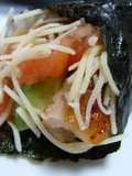 Unique Hand Rolls Avocado and Chicken with Salsa