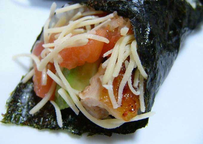 Unique Hand Rolls Avocado and Chicken with Salsa