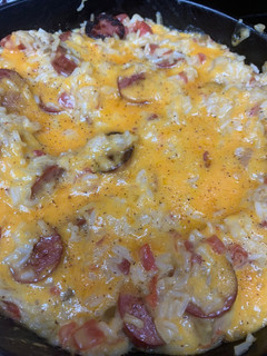 A picture of Simple sausage and rice.