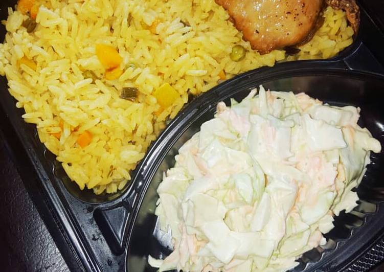 Fried rice,coleslaw and chicken