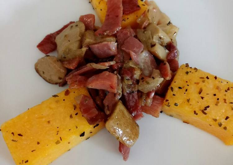 speck and porcini with grilled polenta recipe main photo