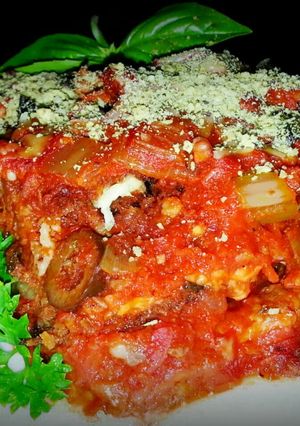 A picture of Mike's Sausage Eggplant Parmesan.