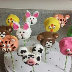 Chocolate dipped marshmallow animals pops A picture of Chocolate dipped marshmallow animals pops.