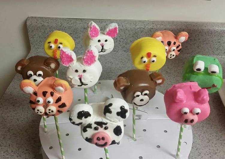 Chocolate dipped marshmallow animals pops