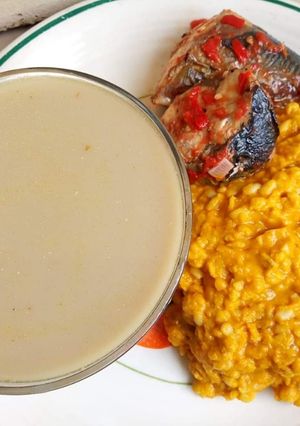 A picture of Ukwa with fried fish.