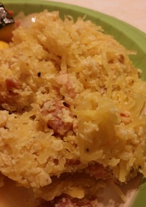 A picture of Baked Spaghetti Squash Carbonara.