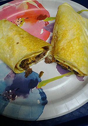 A picture of Sausage cheese and jalapeño egg wrap.
