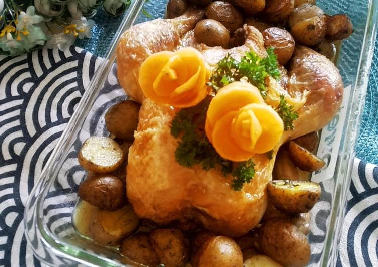 Resep Simple Roasted Chicken with Roasted Potato yang Enak Banget