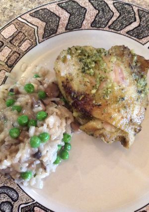 A picture of Pesto Chicken And Mushroom risotto Mmmmmmmm.