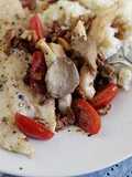 North Carolina Trout with Sautéed Oyster Mushrooms and Pecans with Gouda Grits