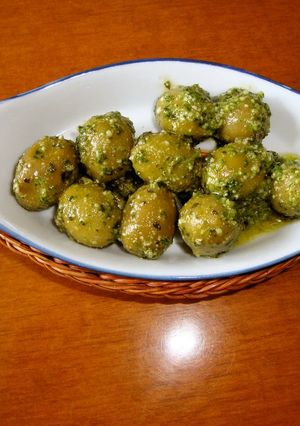A picture of Olives with Pesto Genovese.