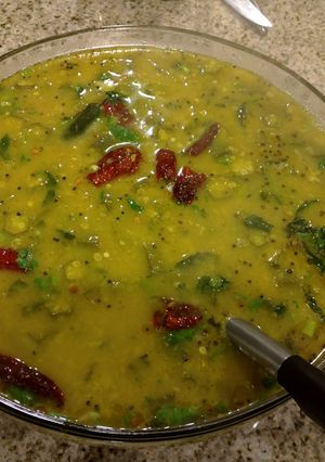 A picture of Okra (Bhindi) Sambar.