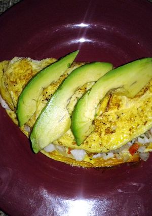 A picture of Crab and avocado omelet.