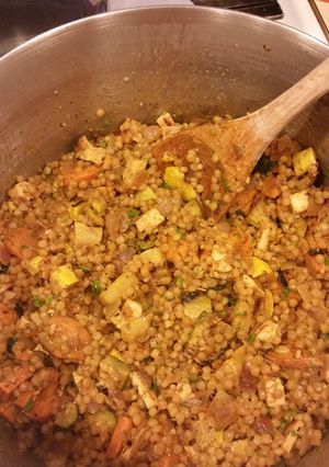 A picture of Cajun grilled vegetable pearl couscous.