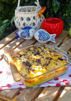 Vöröslencsés rakott karfiol (vegán) recept fotója