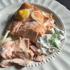 A picture of Salmon with Dill and Horseradish Sauce.