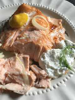 A picture of Salmon with Dill and Horseradish Sauce.