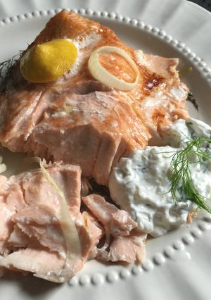 A picture of Salmon with Dill and Horseradish Sauce.