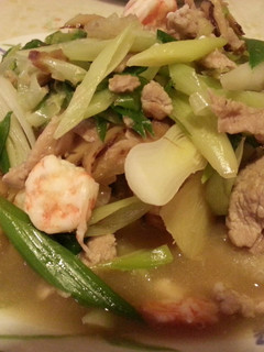 A picture of Stir fried Leek with Fish Maw & Pork..