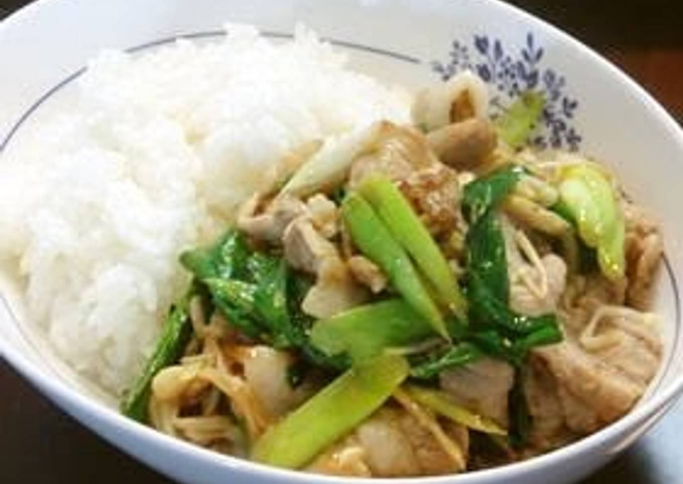 Garlic Scapes and Pork Belly Fried in Oyster Sauce