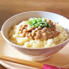 Raw Egg on Rice with Natto A picture of Raw Egg on Rice with Natto.