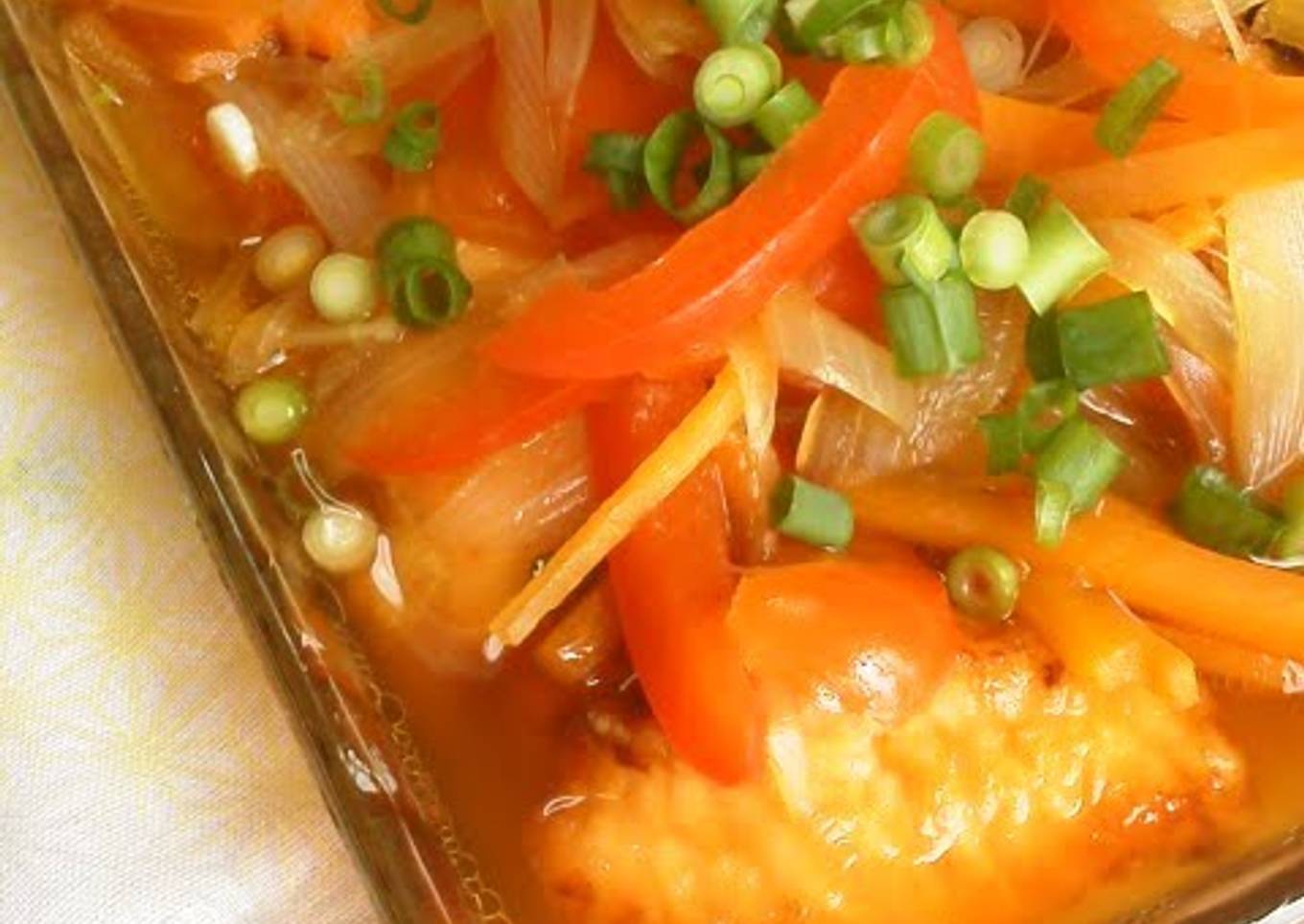 Non-Fried Marinated Nanban - Raw Salmon and Sweet Onions Using Shio-Koji