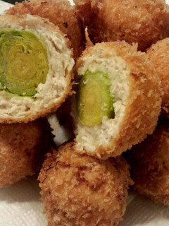 A picture of Minced Chicken Cutlets with Brussels Sprouts.