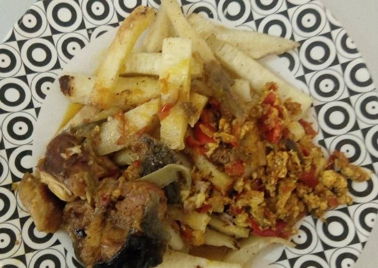 Fried Yam, egg sauce n fish