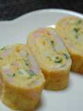 Rolled Omelette with Kamaboko Fish Cakes and Green Onions for Lunchboxes