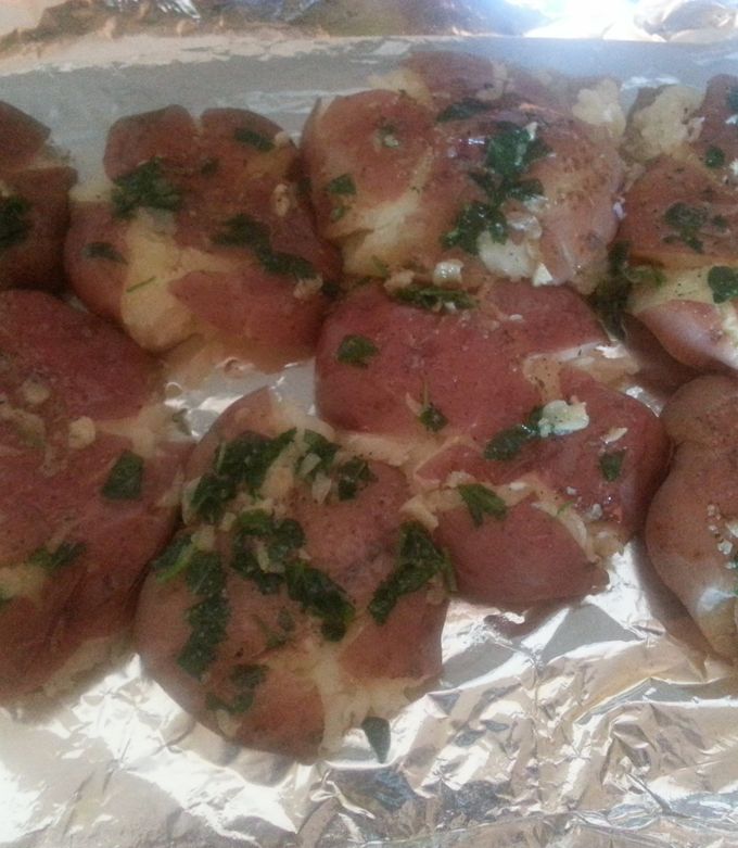 A picture of Herbed smashed potatoes.