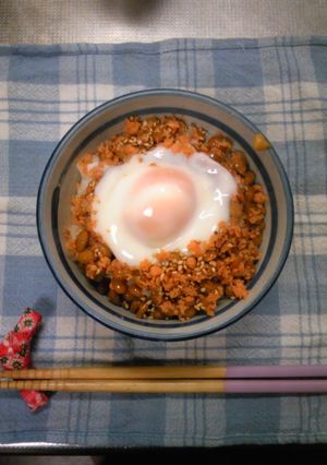 A picture of Warm and Creamy Egg Natto Rice.