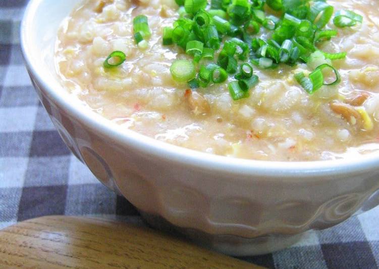 Easiest Way to Prepare Homemade Fluffy and Creamy Spicy Natto and Egg Rice Porridge
