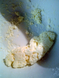 A picture of homemade butter and butter milk.