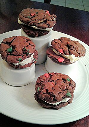 A picture of Chocolate Sandwich Cookies with Peppermint Cream Filling.