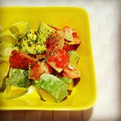 A picture of Avocado and Tomato Salad with Sweet Chili Mayonnaise Dressing.