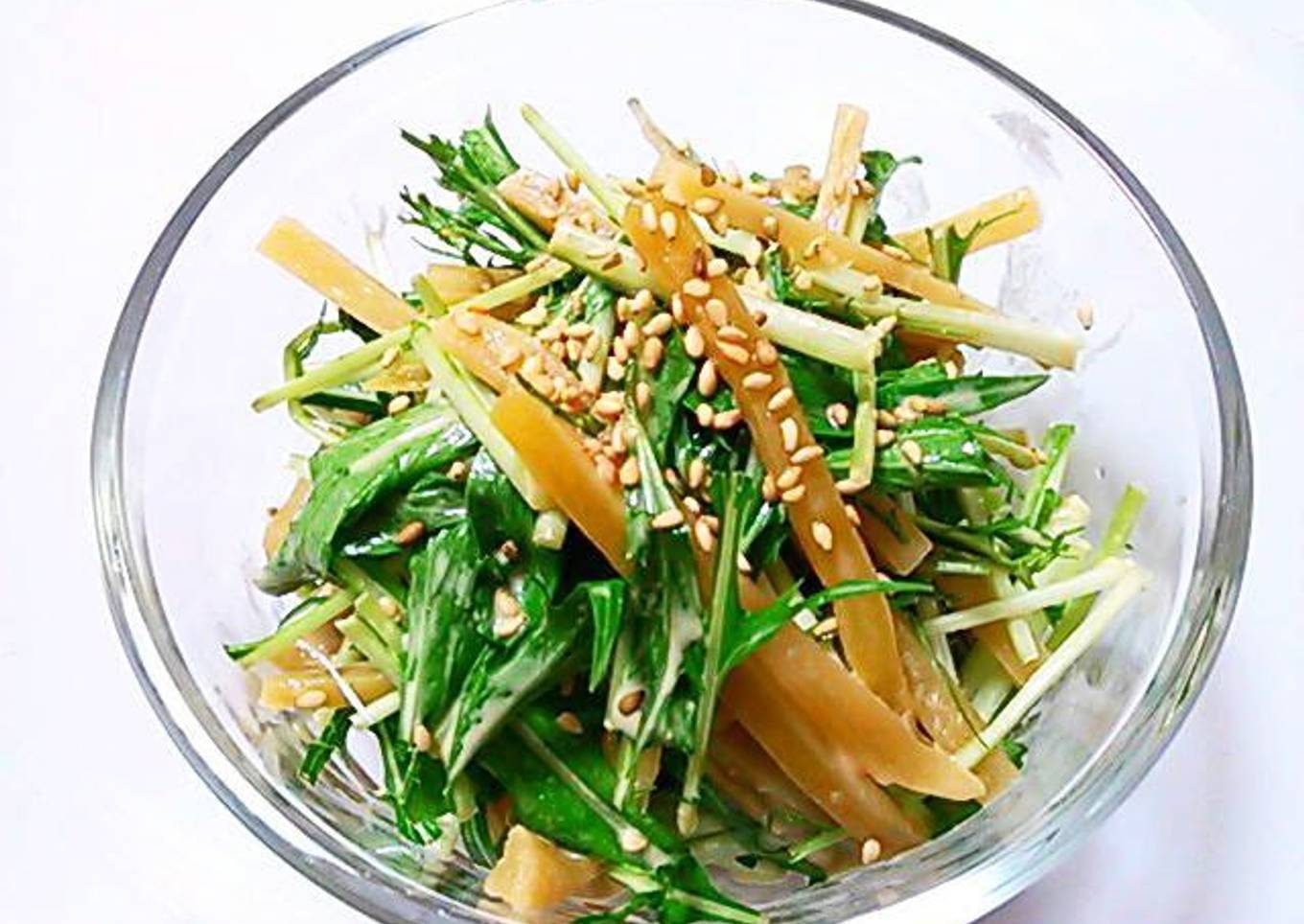 Dried Sweet Potato and Mizuna with Mayonnaise-Ponzu Dressing