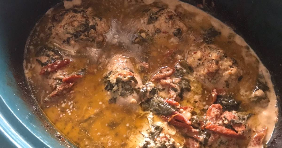 Crockpot Tuscan Garlic Chicken With Spinach And Sun Dried Tomatoes Recipe By Charmednaz Cookpad