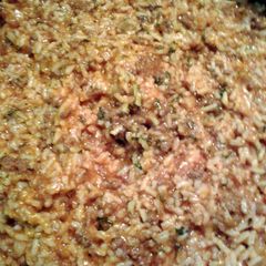 A picture of red ground beef and rice.