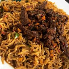 A picture of Indomie with beef sauce.