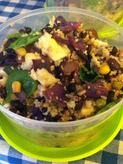 A picture of Roasted Cauliflower, Red Cabbage & Black Bean Couscous.